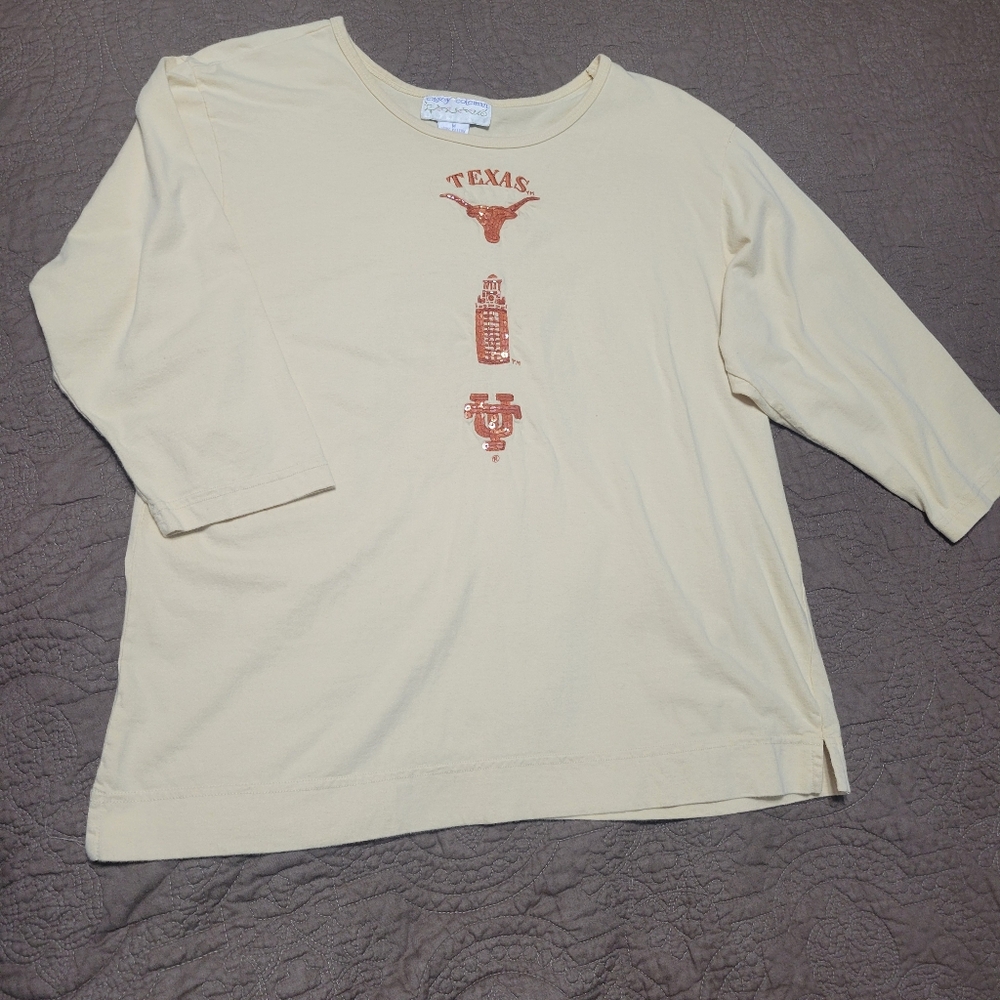 University of Texas UT Longhorn Embroidered Beaded Sequin Mid Sleeve Top, M